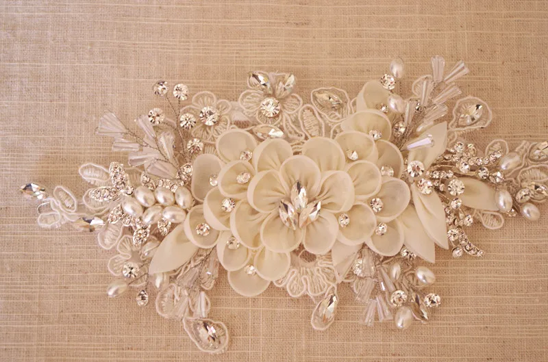 Свадебные Стразы с аппликацией ручной работы цвета слоновой кости 3D цветок s и