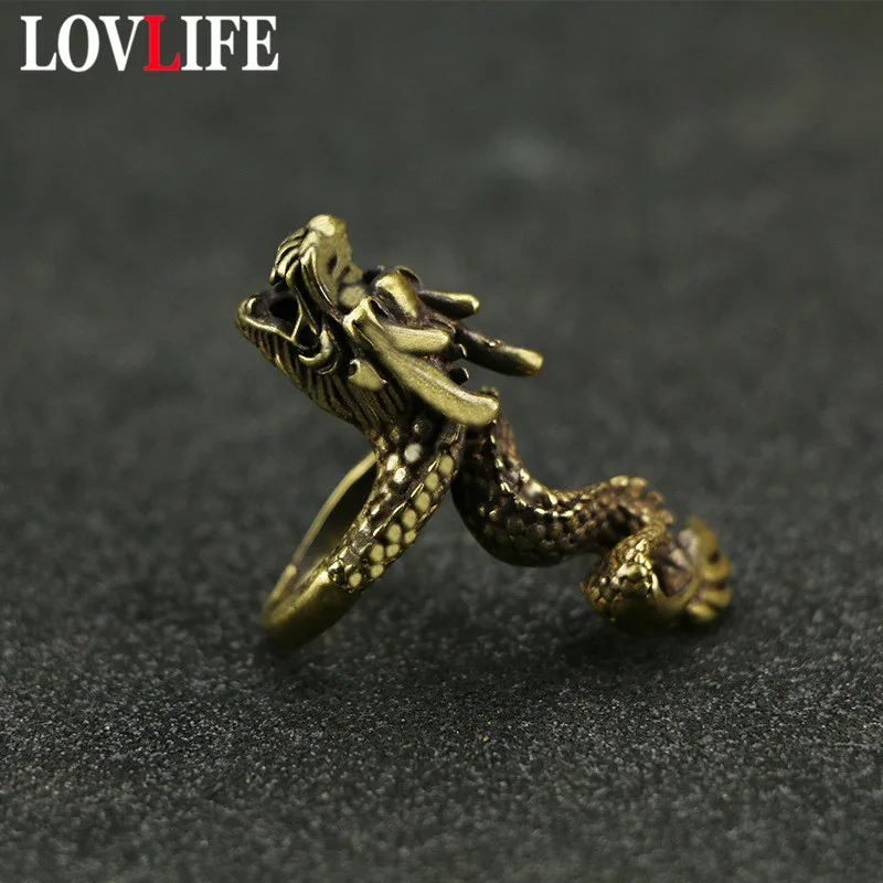 Кольцо мужское из чистой меди с драконом регулируемый размер | Украшения и