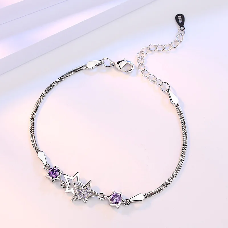 

MEYRROYU 925 Sterling Silver Japanese and Korean Style New Five-Pointed Star Bracelet Ladies Fashion Wild Trend Bracelet