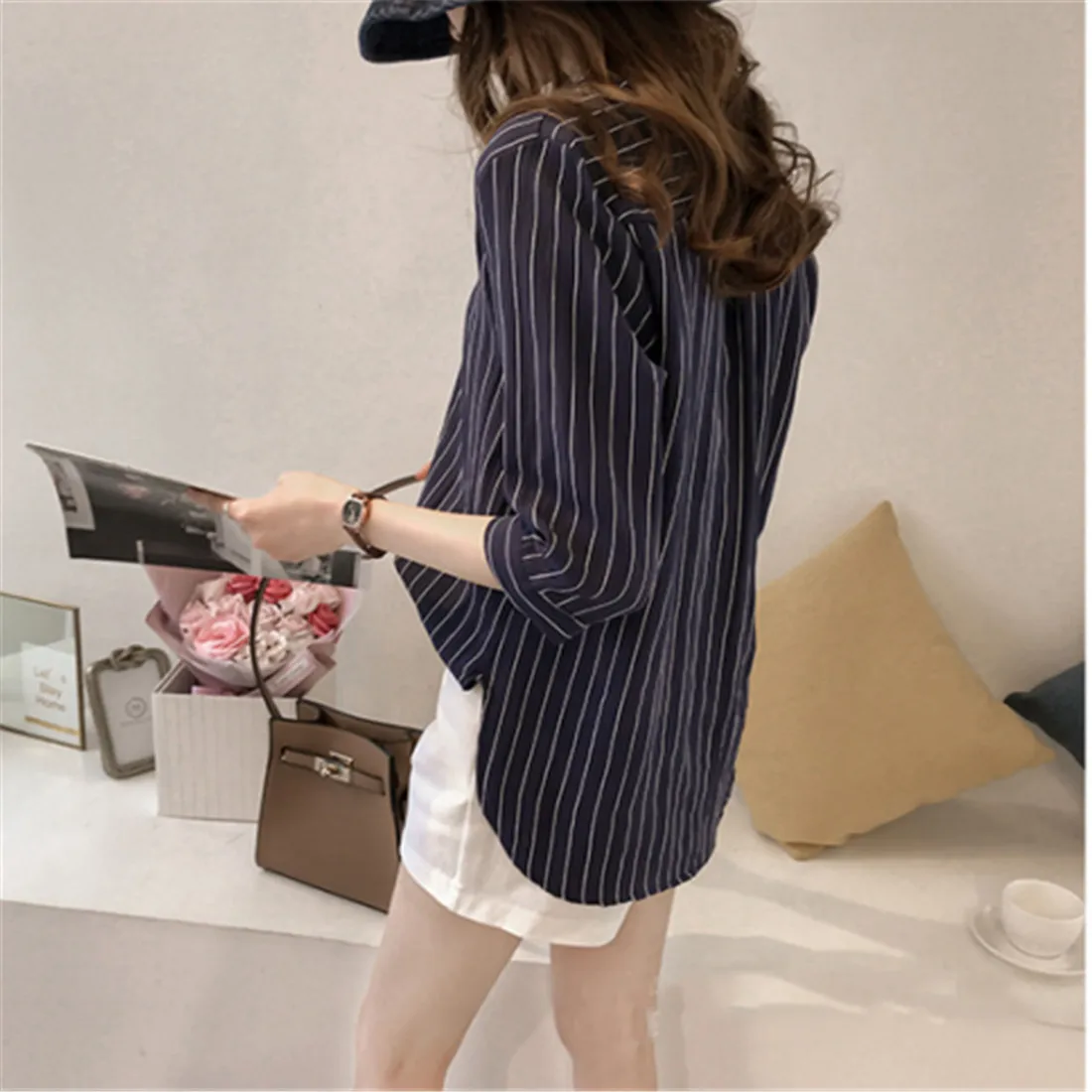 

Women Fashion Summer Shirt 2019 New Fashion Casual Stripe Shirt Ladies Loose Plus Size Tops Blouse