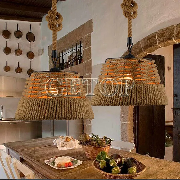 Best Price American Village Vintage Chandelier Handmade Knitted Pure Hemp Rope Light Retro Bar Creative Balcony Aisle | Освещение