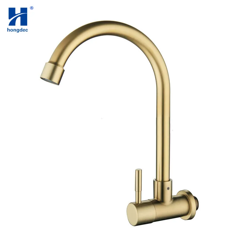 Hongdec Brushed Gold Single cold water Faucet handle Kitchen Bathroom Sink Tap | Обустройство дома