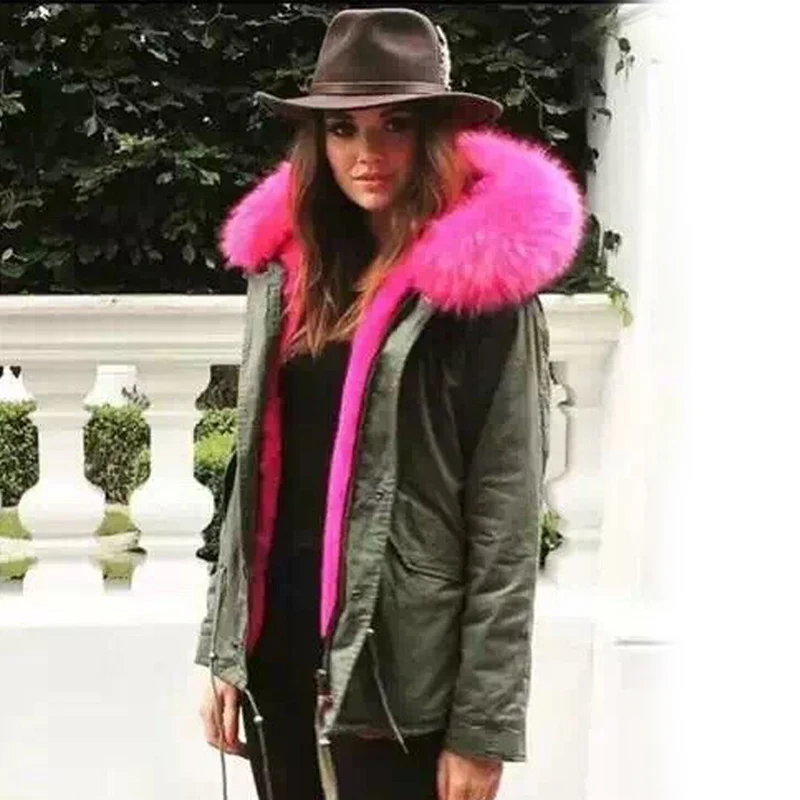 2018 зимняя куртка женская армейская зеленая парка с толстым большим воротником из