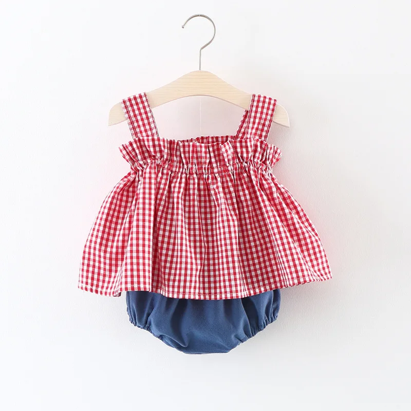 BibiCola/комплект летней одежды для малышей Модный хлопковый клетчатый Топ без