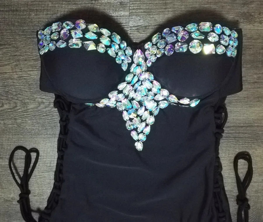 2017 белый сексуальный слитный купальник с кристаллами женский купальный костюм