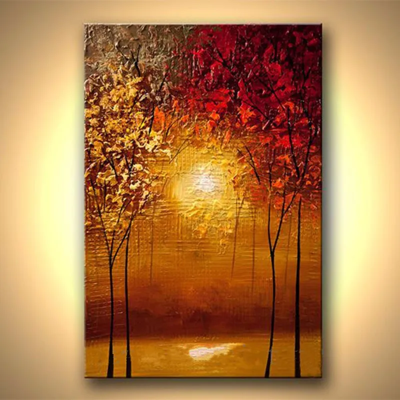 

Best Artist Modern Contemporary Abstract Blooming Tree Picture Handmade Wall Art Sunset Forest Palette Knife Canvas Oil Painting