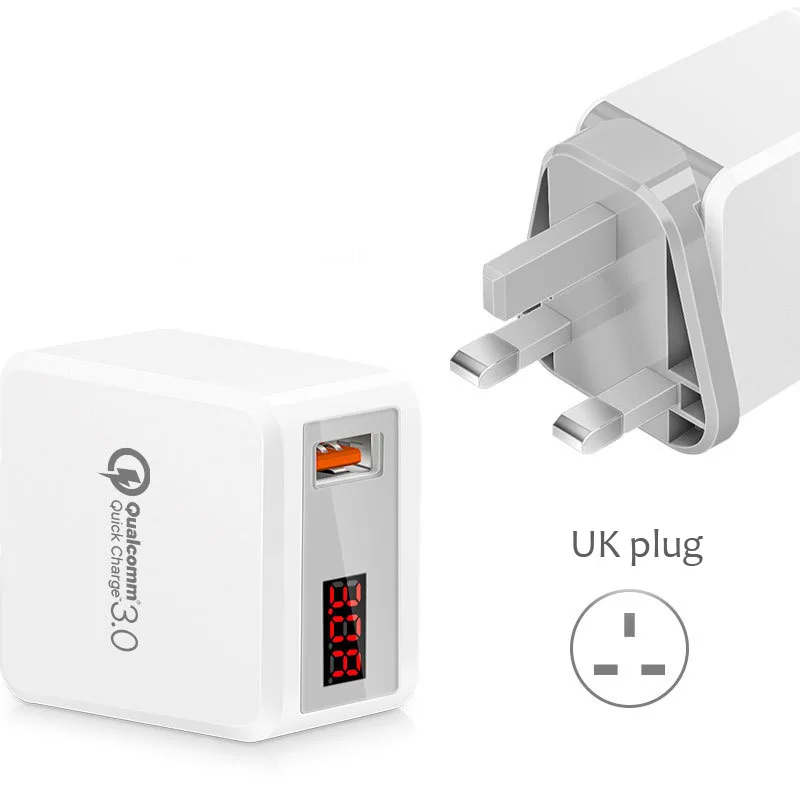 QC3.0 Mobile Phone Charger Smart USB Charger 5V/3A 9V/2A 12V/1.5A Digital Display Fast Charging Charger for Huawei All Phones