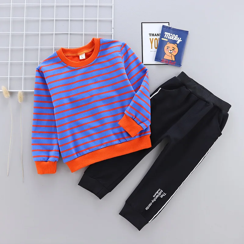 

Boys and girls spring new cotton T-shirt pants two-piece Children's striped sports and leisure suit Striped fashion two-piece su
