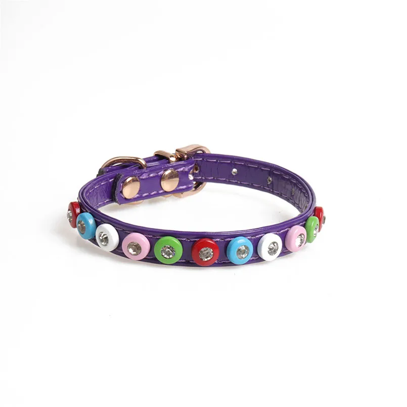 Кожа ошейники для собак и кошек регулируемый ПУ Украшенные стразами воротник Pet