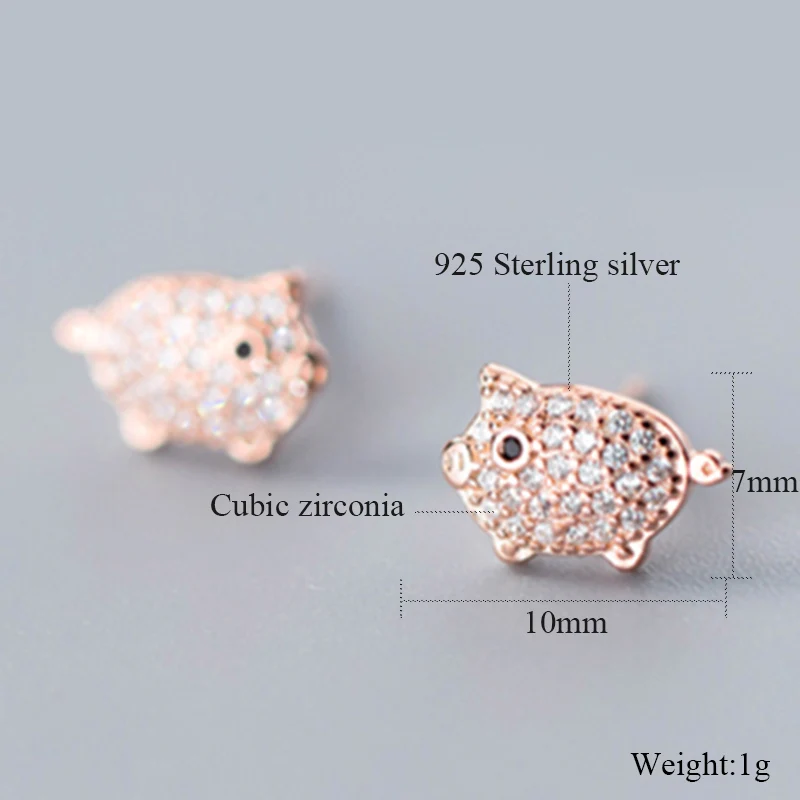 G0455 rose gold 925 пробы серебряные милые серьги-гвоздики с животными для женщин Повседневный стиль серьги для девочки индивидуальный Стерлинговое Серебро-ювелирные изделия - Окраска металла: G0455 rose gold