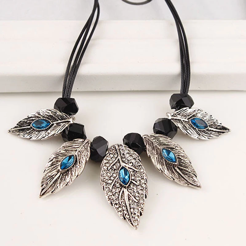 Модные ювелирные изделия серебряный лист длинный свитер ожерелье кулон