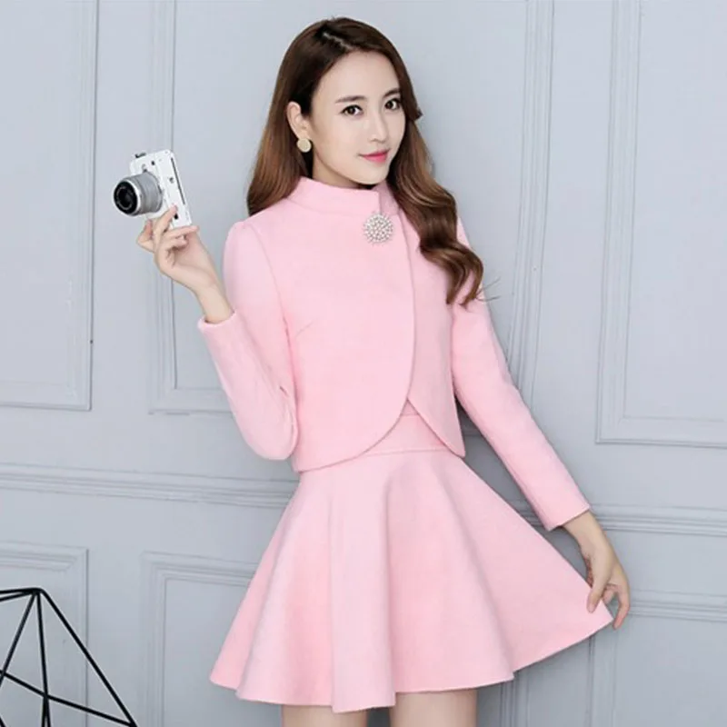 Новый Мода 2017 г. Женские наборы куртка и платье пикантные с длинными рукавами