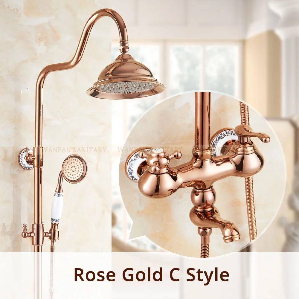 Rose Gold C Vidric смесители для душа латунная Роскошная розовая Золотая настенная Душевая система 8 дюймов Круглая насадка для душа ручной смеситель для ванны Ta - Цвет: Rose Gold C