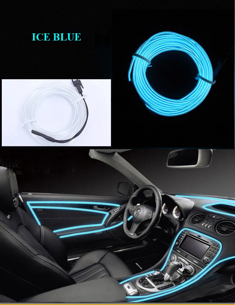 Ice blue Автомобильный Стайлинг, 1 метр, атмосферные лампы, автомобильный интерьерный светильник, автомобильный окружающий светильник, холодный светильник, линия DIY, декоративная приборная панель, консоль, дверь - Испускаемый цвет: Ice blue