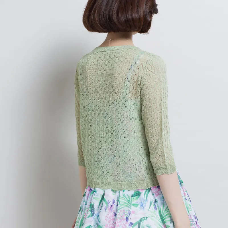 Женский вязаный кардиган тонкий ажурный высокого качества для защиты от солнца