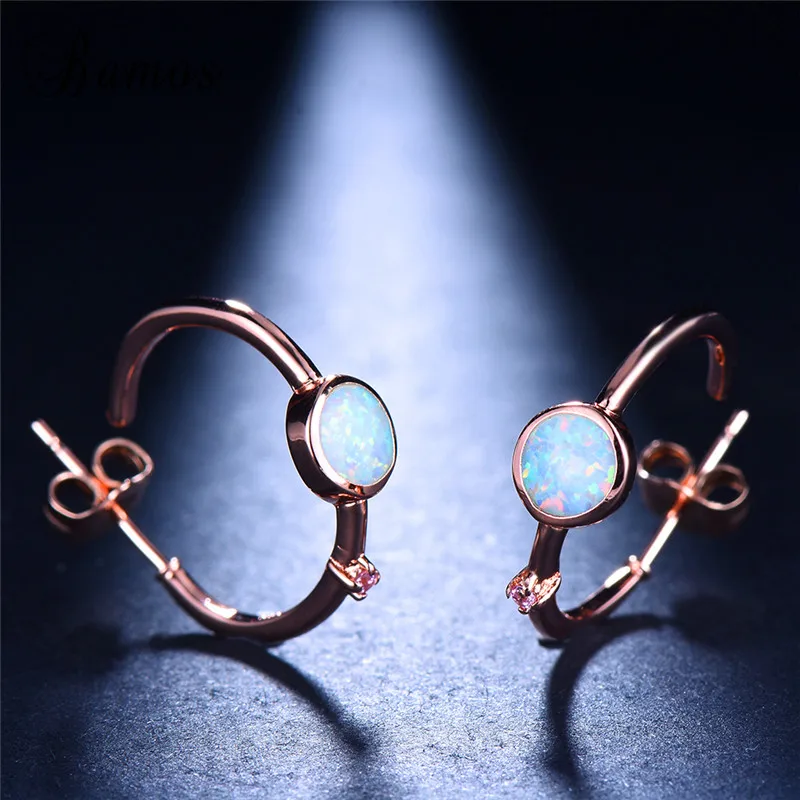 Женские серьги гвоздики с белым огненным опалом в стиле бохо|Серьги-гвоздики| |