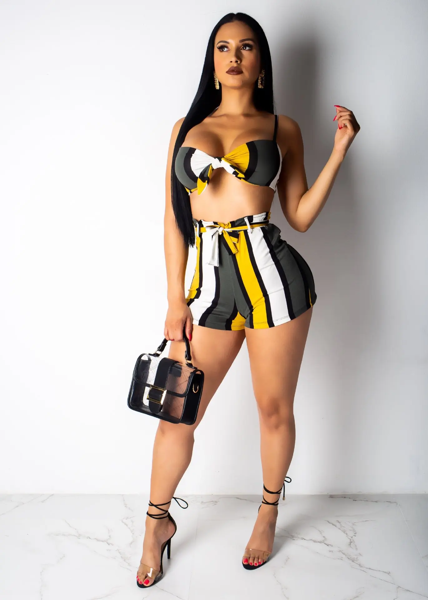 Горячий день Сексапильный топ с бюстгальтером. 4 вида цветов в полоску принтом на