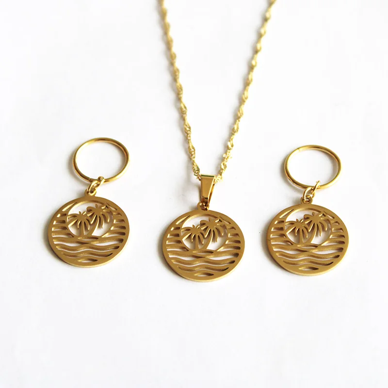 Gold color 24K золото цвет из нержавеющей стали крест ювелирные наборы Новая Зеландия Кирибати Микронезия Гуам подарок на день рождения - Окраска металла: Gold color