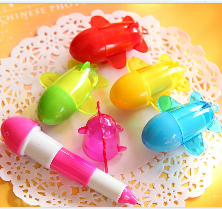 24 PCs Korean creative student stationery plastic cutie candy color cartoon airplane shape telescopic ballpoint pen