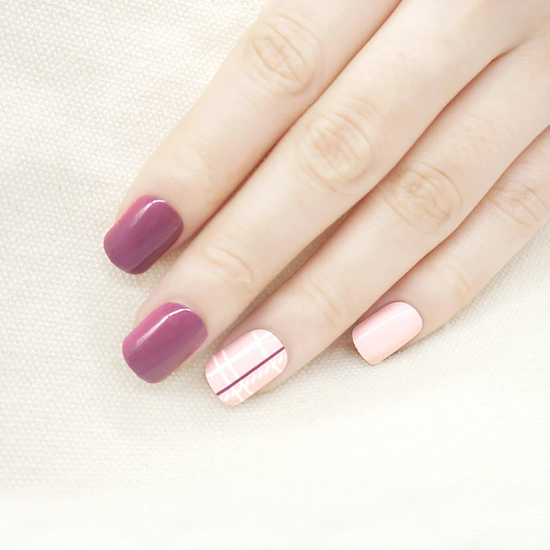 24 шт./компл. короткие накладные ногти с двусторонней лентой розово фиолетовые