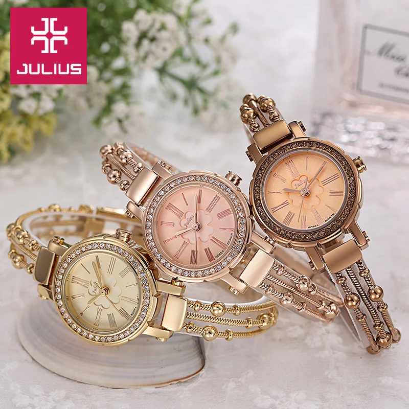 Топ Юлий леди Для женщин часы Японии кварцевых часов тонкой моды Бусины
