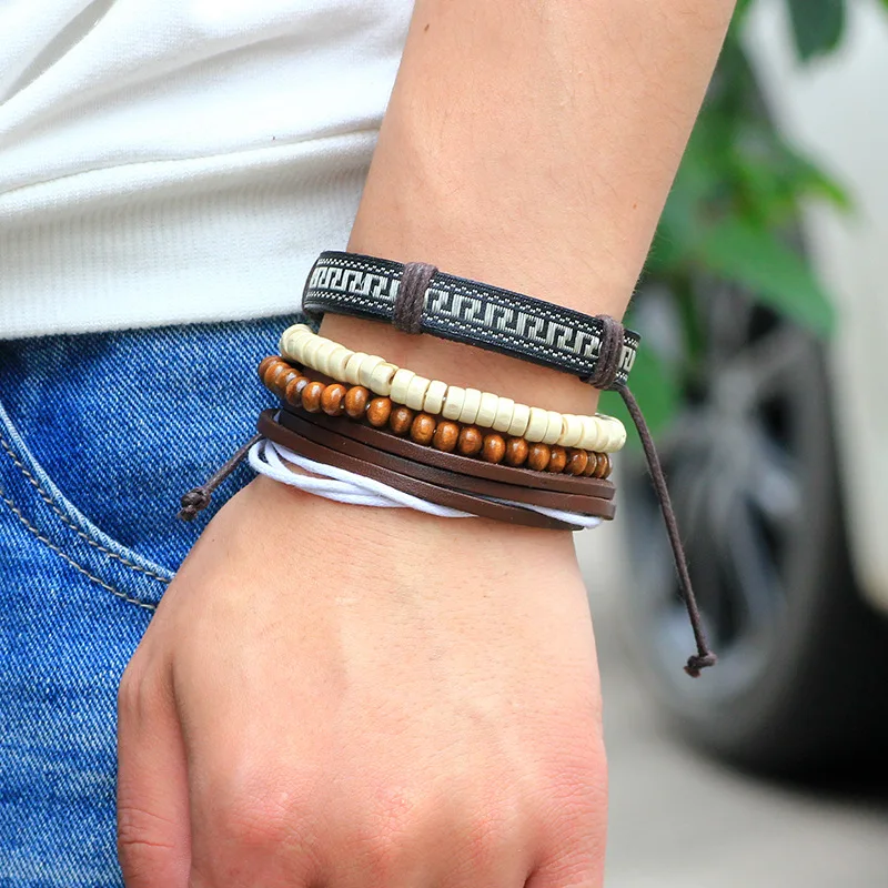 Fashion Jewelry 4PCS/Set Beaded Multilayer Handmade Hemp Rope Woven Leather Bracelets Hippy Friendship | Украшения и аксессуары