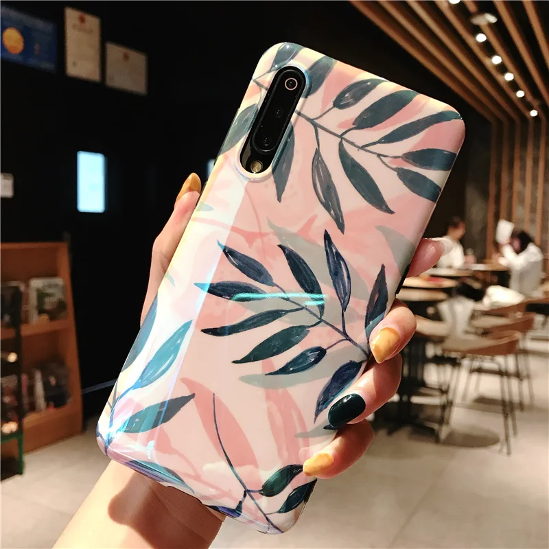 Redmi Note7 Pro Luxury Phone Case Green Pink Leaves ins Hot Style Mobile Cover For xiaom mi 8 A2 9SE redimi note 7 Couqe |