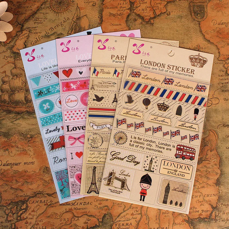 Винтаж Лондон Париж сердце баннер с птицами Декоративные наклейки для