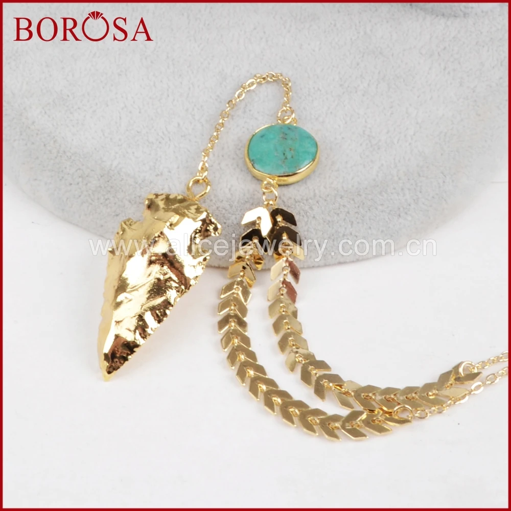 Borosa золото Цвет колье круглый 100% натуральный голубой Howlite и Arrowhead Натуральный