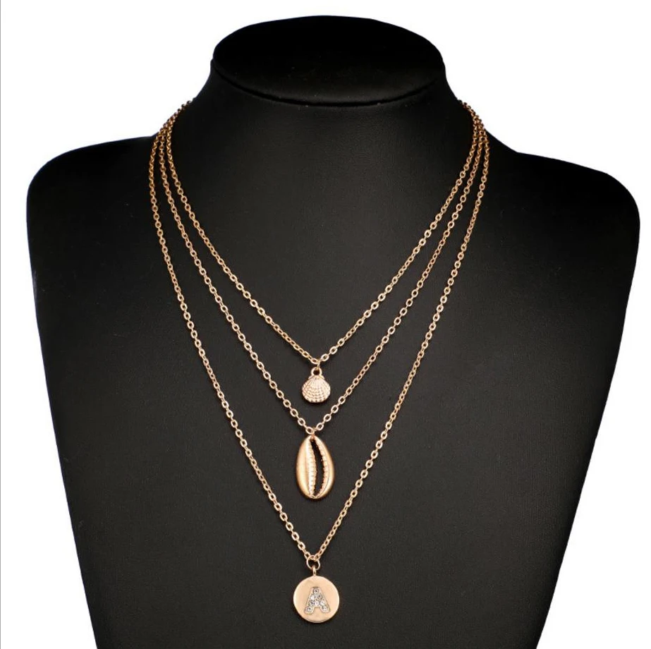 Три слоя ожерелье сплав литья под давлением раковины буквы А установка кулон