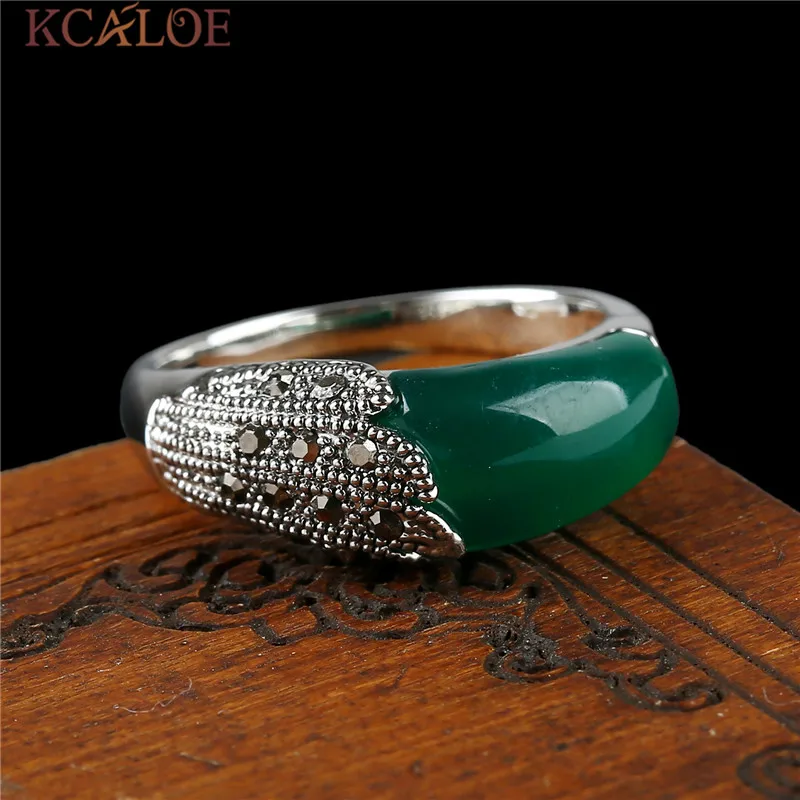 KCALOE, черный натуральный камень, женские кольца, винтажные Ретро ювелирные изделия, античное серебро, стразы с кристаллами, Брендовые женские кольца