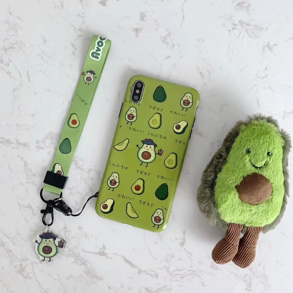 Lovely avocado Pattern Phone Hand Strap Case For iphone XS Max XR X 7 6S 6 8 Plus Silicone Glossy Cover Cases |