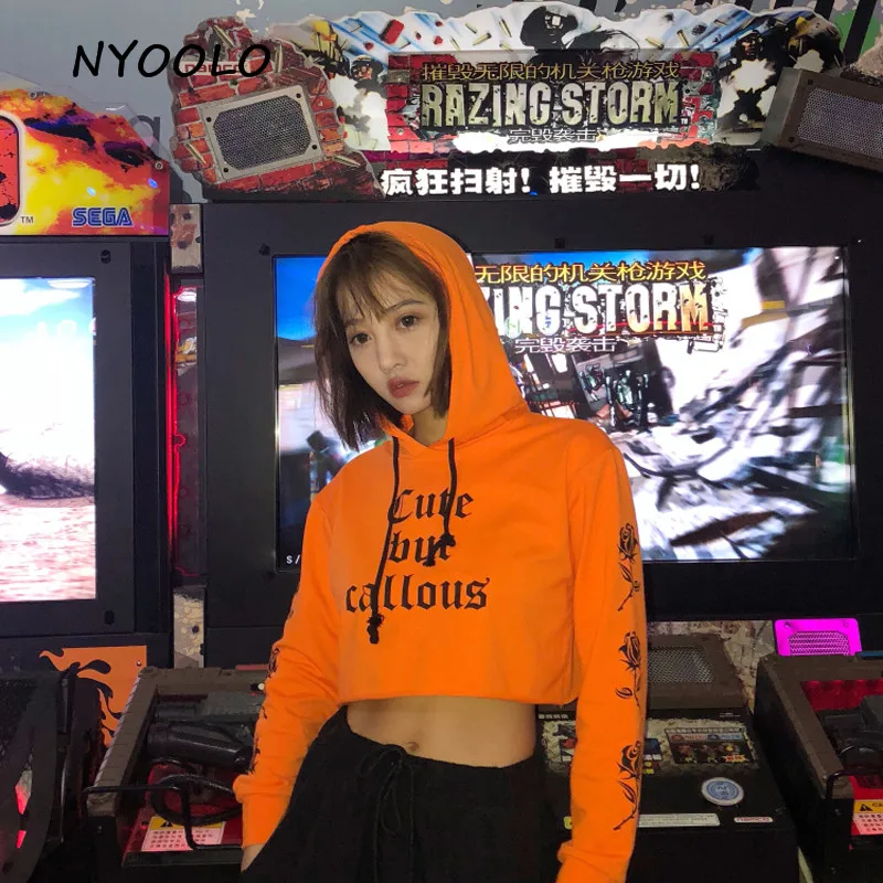 NYOOLO Harajuku стильные толстовки с принтом роз и буквами, осенняя уличная одежда, пуловеры с длинными рукавами, толстовка с капюшоном, женская одежда, топы