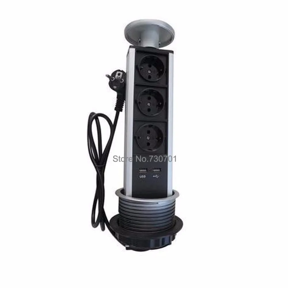 Всплывающее гнездо для кухонной панели с питанием от ЕС 3 * EU + 2 USB зарядного