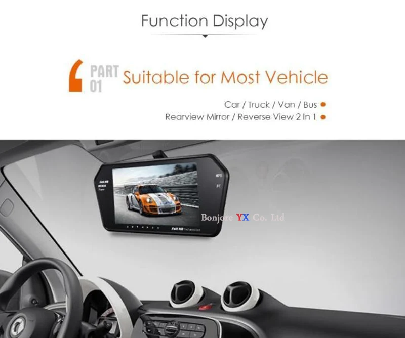 Koorinwoo Высокое разрешение 1024x600 7 lcd TFT автомобильный монитор заднего вида зеркальный экран TF USB слот Bluetooth MP5 автомобильный монитор для автомобиля