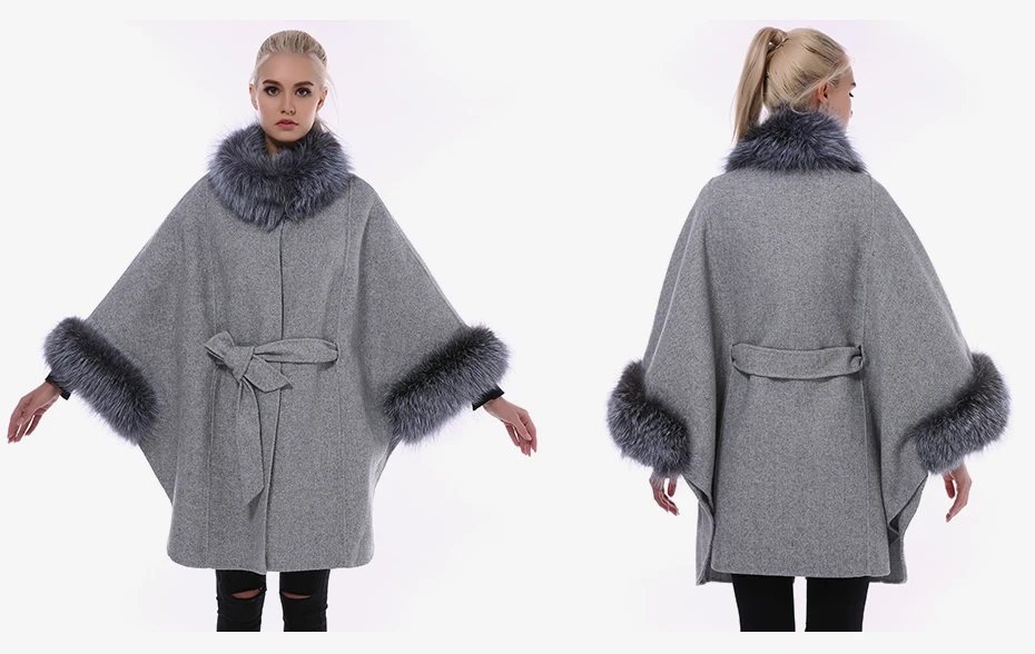JEPLUDA Женское Пальто Натуральный Мех Лиса Pоскошный Меховой Воротник и Рукава Plus Size Свободные Стиль Кашемировая Куртка Женская с Натуральным Мехом Высокое Содержание Щерсть Пальто Женское Зимнее Большой Pазмер