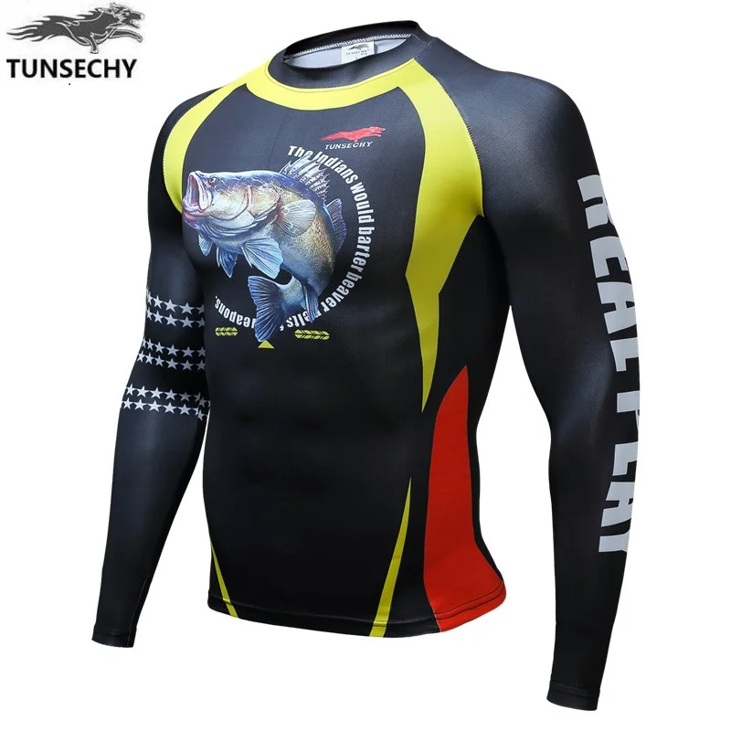 Мужская футболка с длинными рукавами TUNSECHY модная круглым вырезом и цифровой