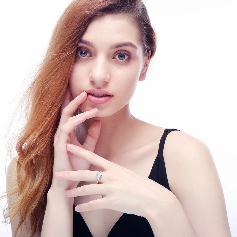 Suplush 925 пробы Серебряное Сверкающее кольцо чистый фианит в форме сердца