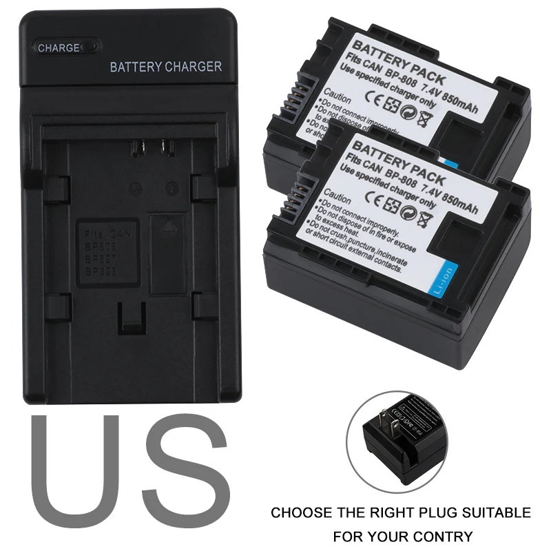 US 2 шт. BP-808 BP 808 BP808 Батарея для Canon BP-809 819 827 HF200 HF20 HG21 HG20 FS200 FS21 FS22 HFS30 HFM41 HFM400 FS300 FS100 - Цвет: US