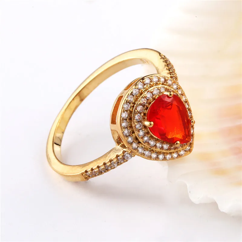 Женское кольцо на палец BUDONG стильное золотое оранжевое красное овальное с