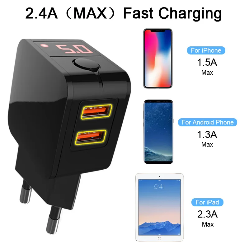 Безопасное умное зарядное устройство, адаптер, вилка, скорость, двойной USB, EU, US, аксессуары для телефонов, быстрая зарядка для iPhone, samsung, Xiaomi, huawei, смартфона