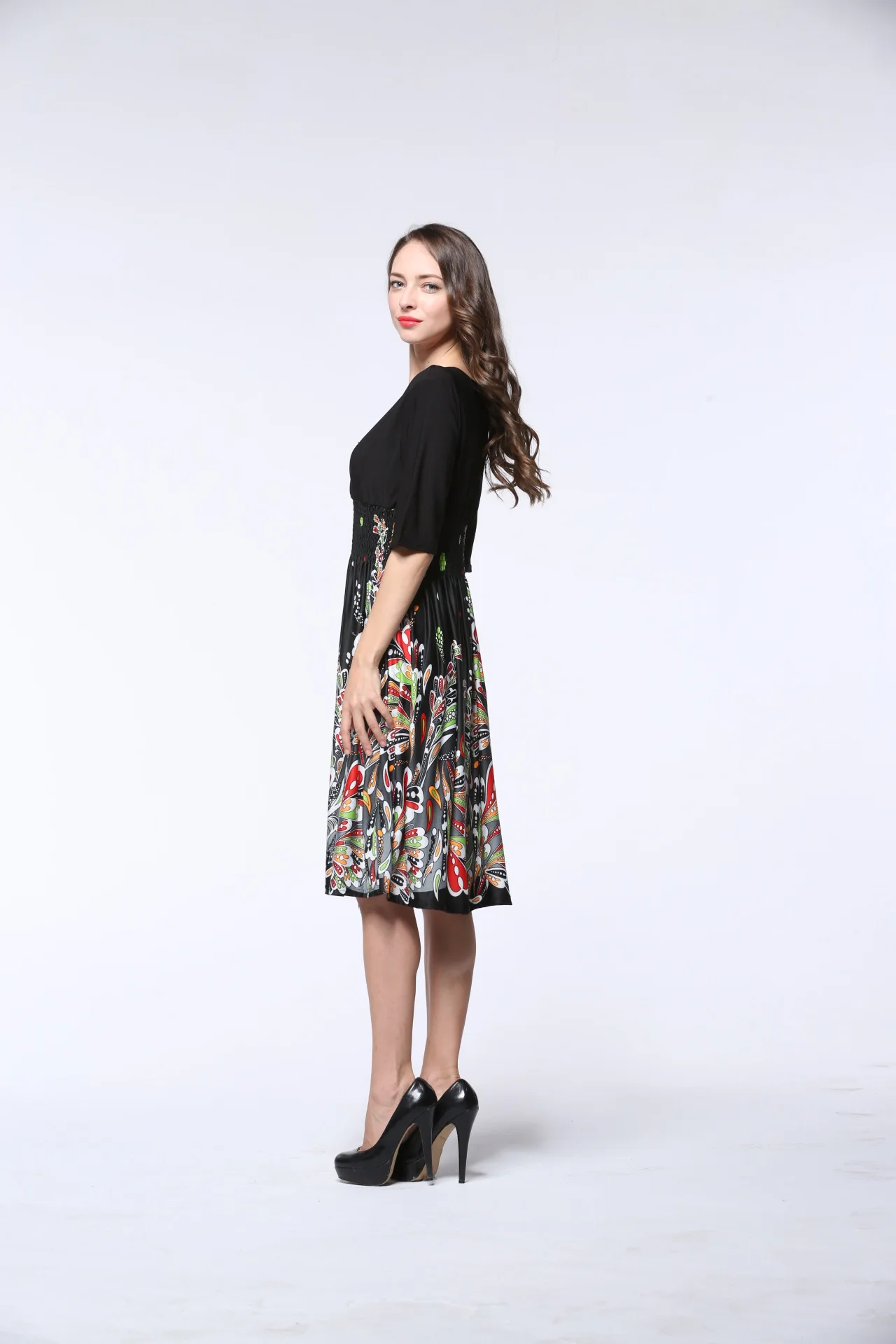 Женское офисное платье с высокой талией повседневное элегантное большого