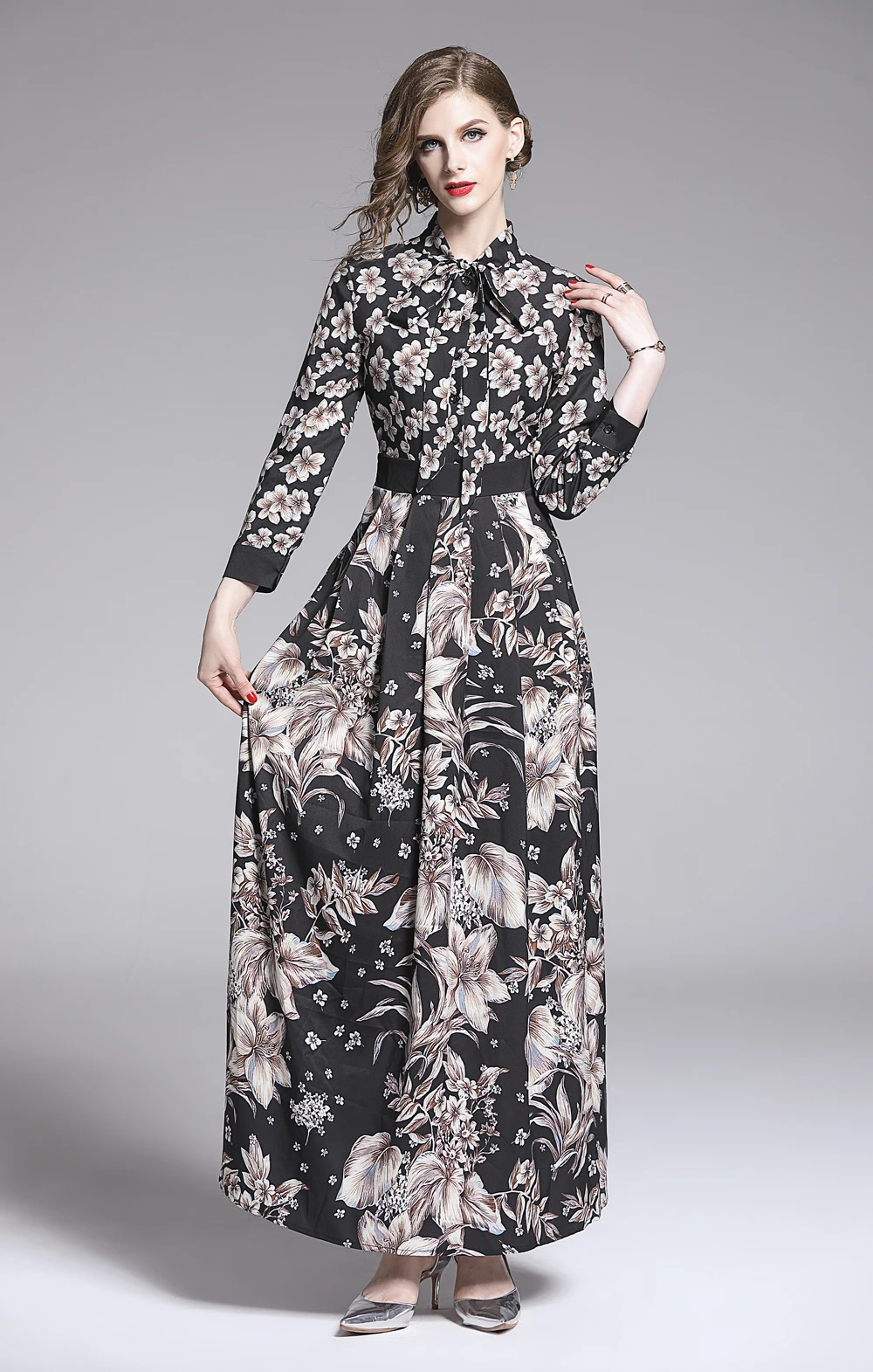 Женское модельное платье Макси Вечерние цветочным принтом винтажное