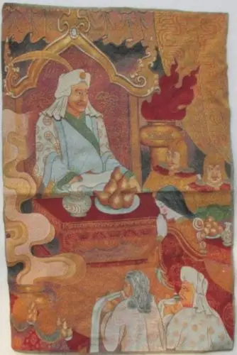 

Elaborate golden silk embroidery thangka ashoka in Tibet and Nepal