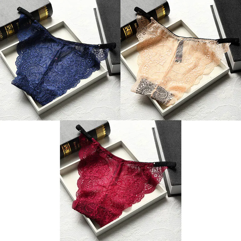 blue nude wine 3 шт., сексуальные кружевные трусики, женское нижнее белье, дышащие женские трусики, прозрачные трусики, новое нижнее белье для женщин BANNIROU M-XL - Цвет: blue nude wine