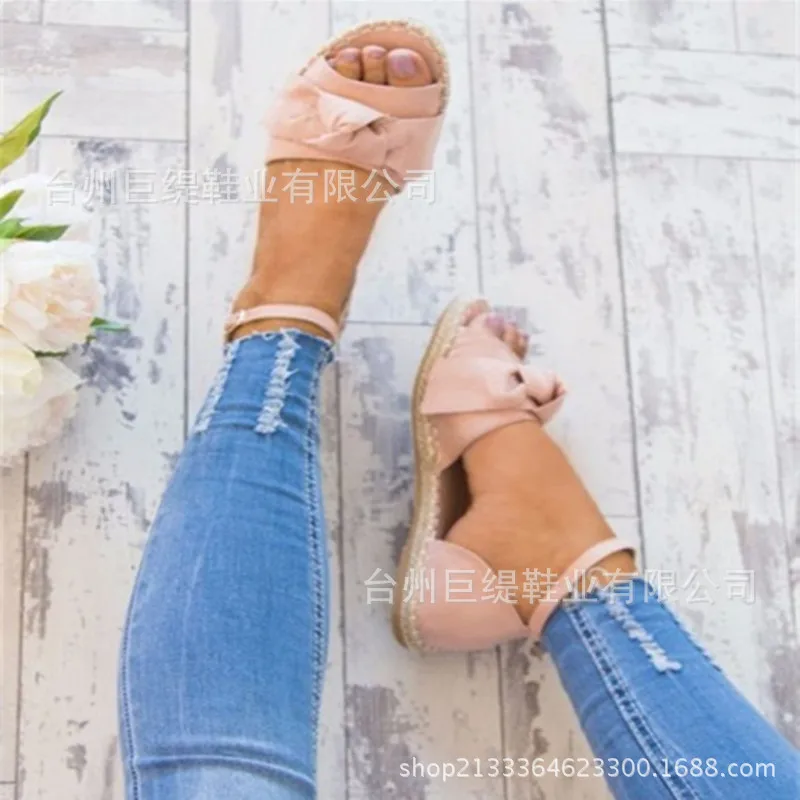 Сандалии женские на плоской подошве тканевые босоножки с бантом цветами