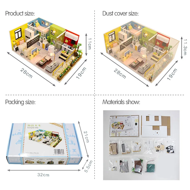 

NEW Toys for Children DIY Doll House Wooden Doll Houses Miniature Dollhouse Furniture Kit Christmas Gift Simple Life M043