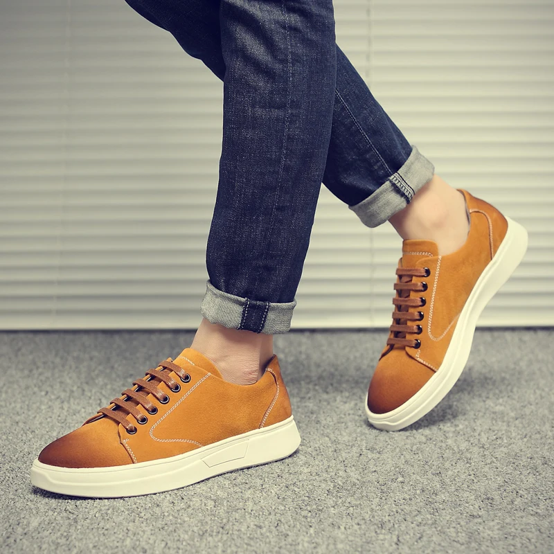 BIMUDUIYU 2019 New Mens Casual walking Shoes Pig Suede leather Sneakers Breathable Yellow Brand Flats Oxford | Обувь