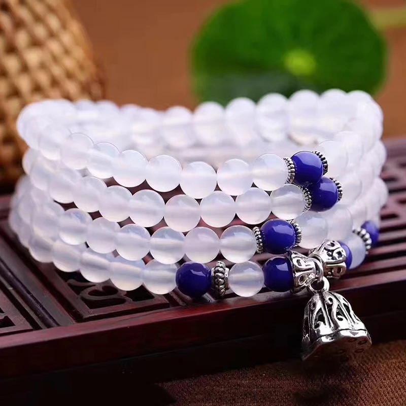 JoursNeige White Crystal Bracelets Round Beads Lucky Tibetan Silver Lotus Root Pendant for Women Multilayer Jewelry | Украшения и