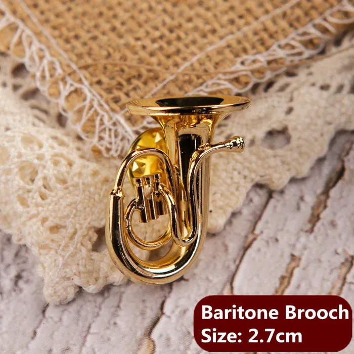 Baritone Horn Brooch Саксофон Форма Французский Рог брошь труба брошь с Чехол музыкальный инструмент Рождественская брошь в подарок на день рождения - Цвет: Baritone Horn Brooch
